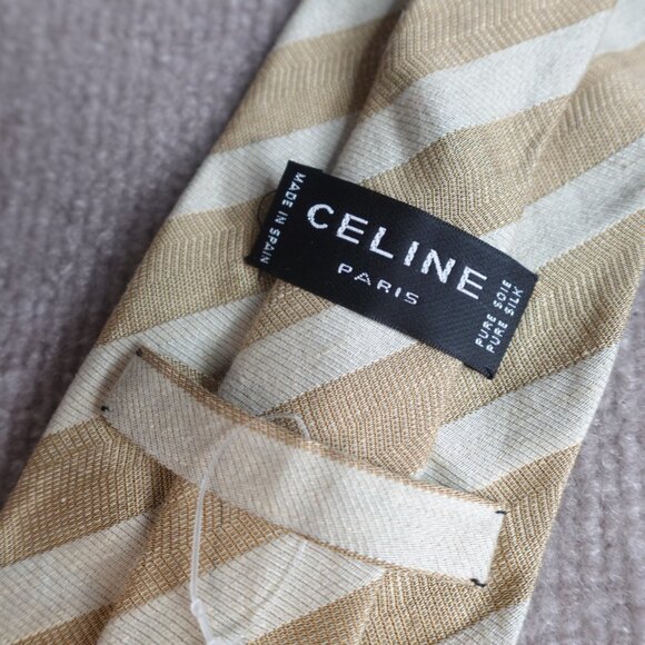 Celine Mens Tie Yellow Striped Jacquard Silk Made in Spain - Picture 4 of 9